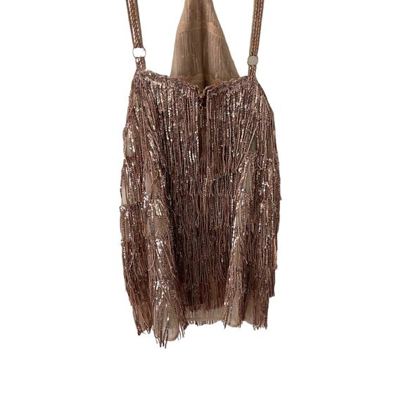 Bronx and Banco Isle Mini Dress Fringe Sequin Halter Neck Cocktail Gold Size 8 - Picture 7 of 15